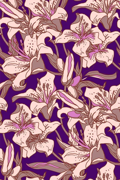 Sensuele Lily bloeit modern naadloos patroon in trendy kleuren. — Stockvector