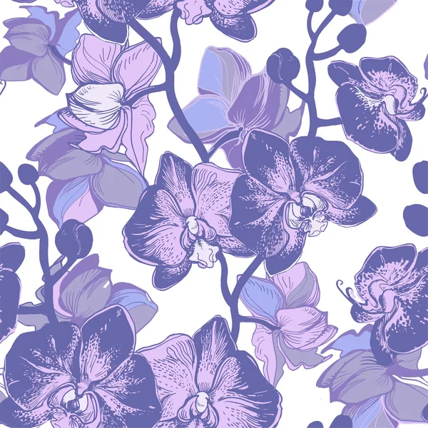 Orkidé Blommor i trendiga mycket Peri Halftones sömlösa mönster. — Stock vektor