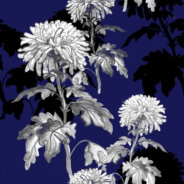 Parlak, çiçeksiz desenli, serbest çizim krizantem..