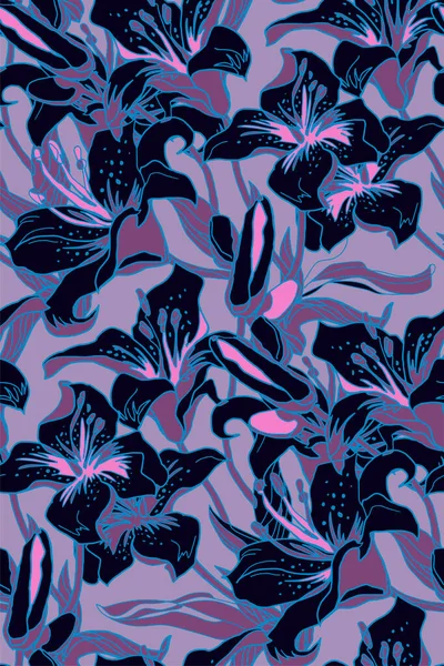 Colores de moda vector patrón sin costuras con siluetas de flores de lirio. — Archivo Imágenes Vectoriales
