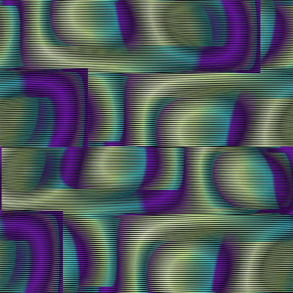 縞模様のムーア抽象的な形状を持つ幾何学的なサイケデリックなシームレスなパターン 壁アート 壁パネル テキスタイル ポスター ウェブバナー モバイルアプリ インテリアのためのメタバースの概念の背景 — ストックベクタ