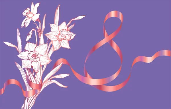 Carte de vœux Journée internationale de la femme 8 mars sur très péri. — Image vectorielle