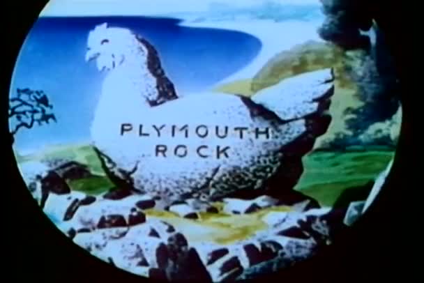 Mit dem Fernglas vom Plymouth-Felsen zum Schild - war diese Reise wirklich nötig?? — Stockvideo