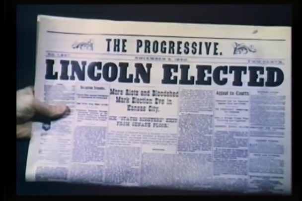 Newspaper headline - Lincoln Elected — Stock Video