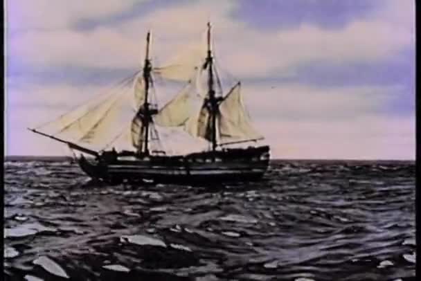 Navire du XIXe siècle jetant l'ancre en mer 