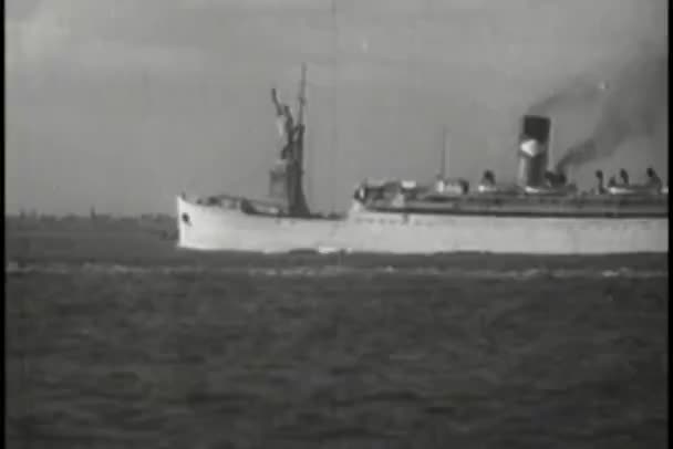 Bateau de croisière passant par la Statue de la Liberté — Video