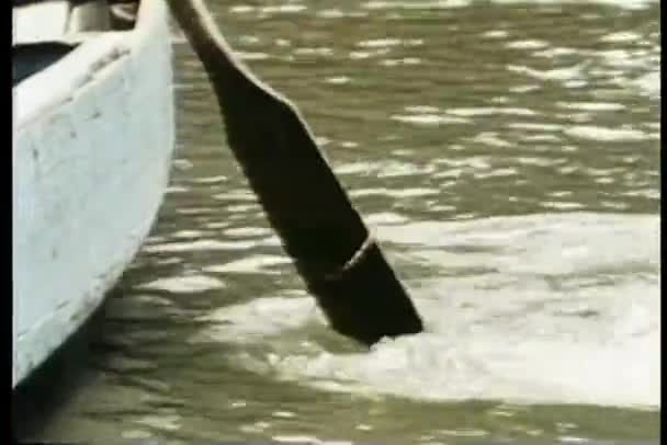 Close-up of oar as it moves across water — Stock Video