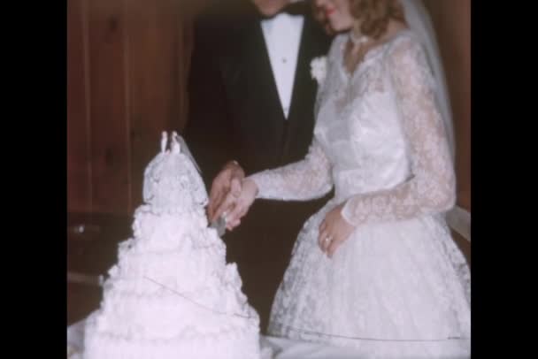 Cutting wedding cake — Stock Video