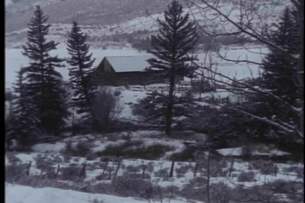 Acercar a cabaña aislada en la región nevada — Vídeos de Stock