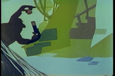 Bir test tüpüne sıvı dökülen gibi deli bir adamın silueti çizgi film