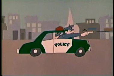 polis arabası soyguncuyu kovalayan polis, çizgi film