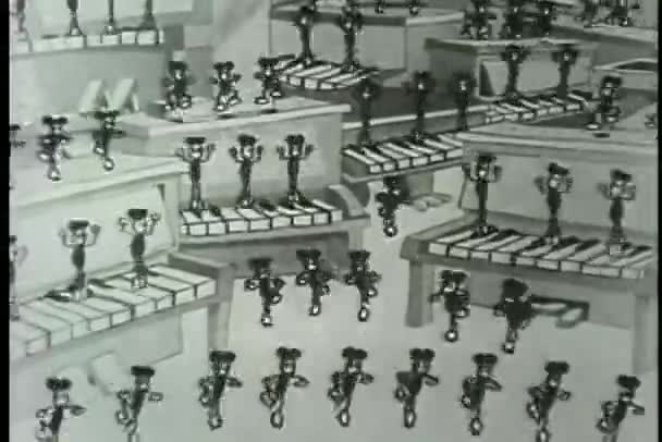 Camundongos de tiro largo tocando muitos pianos — Vídeo de Stock