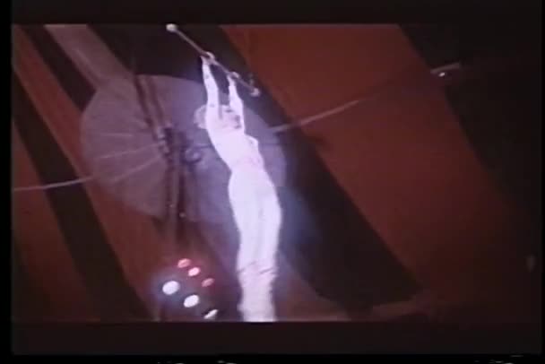 空中でバーを切り替える 2 つの空中ブランコのアーティスト — ストック動画