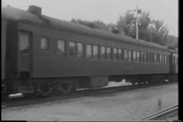 Brede shot trein trekken in station — Stockvideo