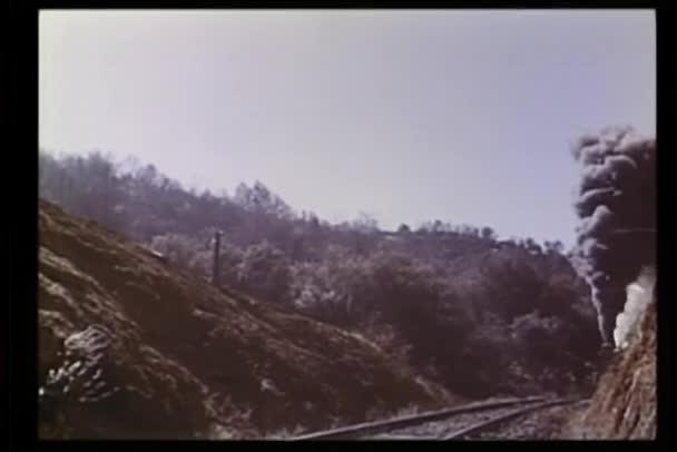 Locomotiva che viaggia attraverso le montagne — Video Stock