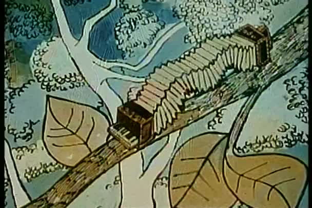 Cartoon of accordian inchworm crawling on tree — Stock Video