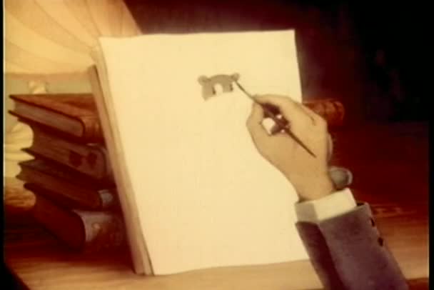 Yakın çekim El Hippo oynayan bir flüt çizimi — Stok video