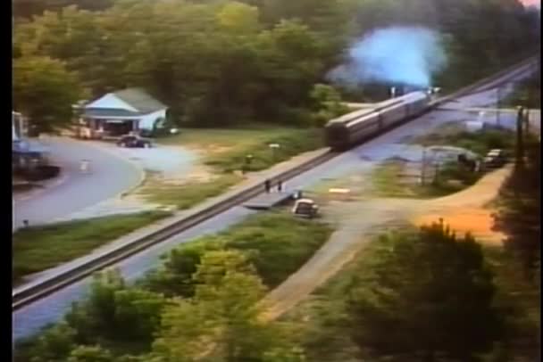 Vista trasera del tren que viaja por el lado del país — Vídeo de stock