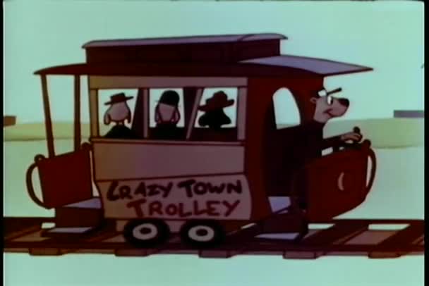 Cartoon of trolley with moving tracks — Stock Video