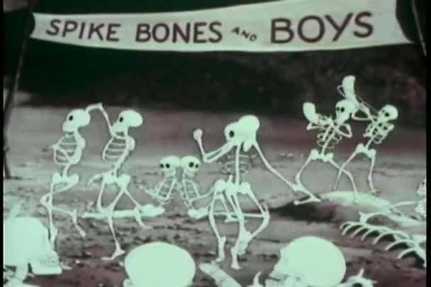 Мультфильм о танцующих скелетах — стоковое видео