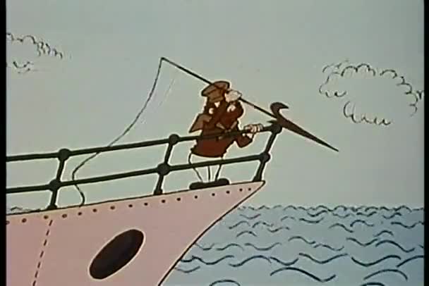 Dibujos animados del hombre arponeando una ballena — Vídeos de Stock