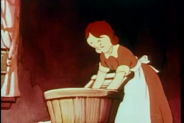 Karikatur einer Frau, die Kleidung von Hand wäscht
