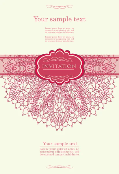 Pink invitation with lace template vector — Stock Vector