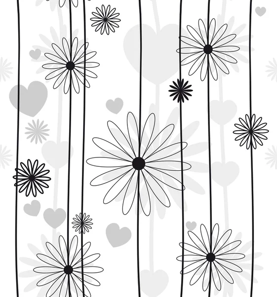 Hermosa flor sin costuras blanco y negro — Vector de stock