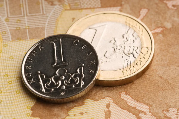 Tjeckiska och europeiska valuta — Stockfoto