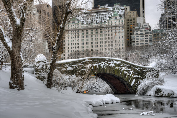 Central Park, New York City Gapstow bridge after snow storm