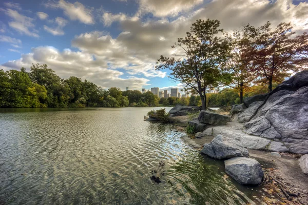 Central park, Nowy Jork jesień nad jeziorem — Zdjęcie stockowe