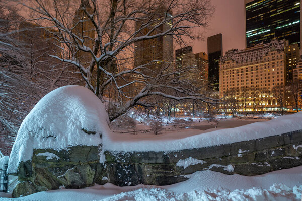 Gapstow Bridge in Central Park , NYC after snow storm