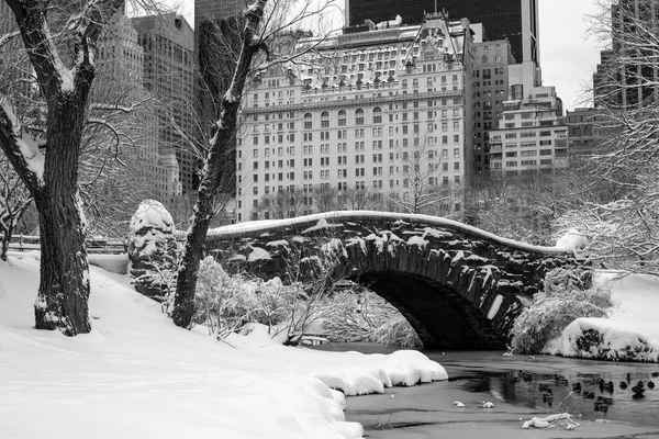 Мост Гапстоу Центральном Парке После Снежной Бури Ранним Утром — стоковое фото