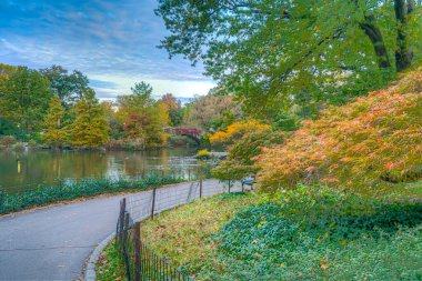 Central Park 'taki Gapstow Köprüsü Sonbaharda sabahın erken saatlerinde