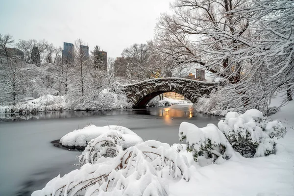 Puente Gapstow Central Park Invierno Después Tormenta Nieve —  Fotos de Stock