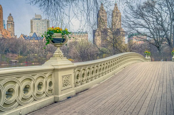 Bow Bridge Central Park Nova Iorque Início Primavera — Fotografia de Stock