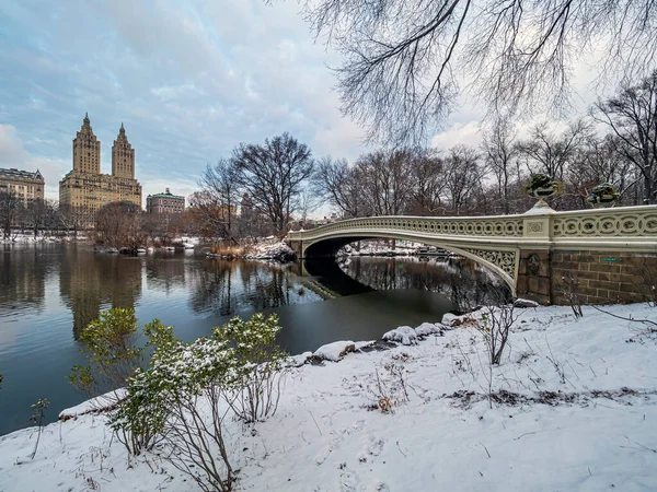 Bugbro Central Park New York City Efter Snöstorm Tidigt Morgonen — Stockfoto