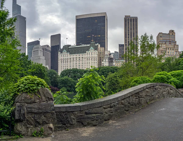 Central Park Taki Gapstow Köprüsü Sisli Yaz Sabahında — Stok fotoğraf