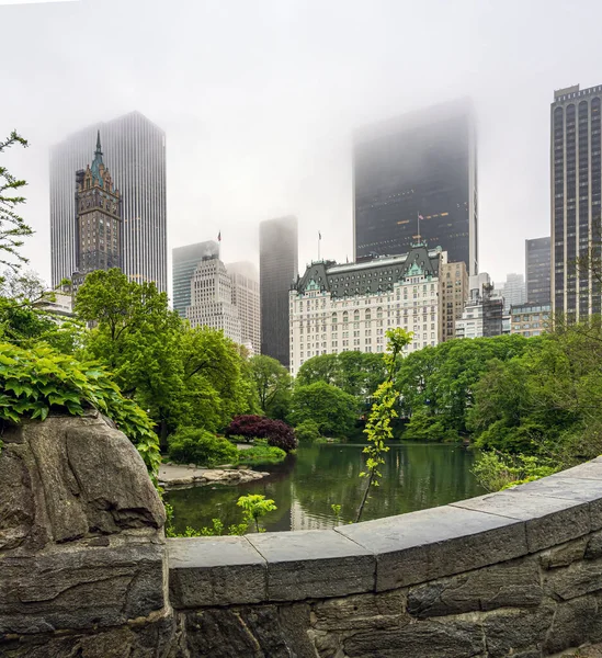 Gapstow Bridge Central Park Foggy Summer Morning — Stockfoto