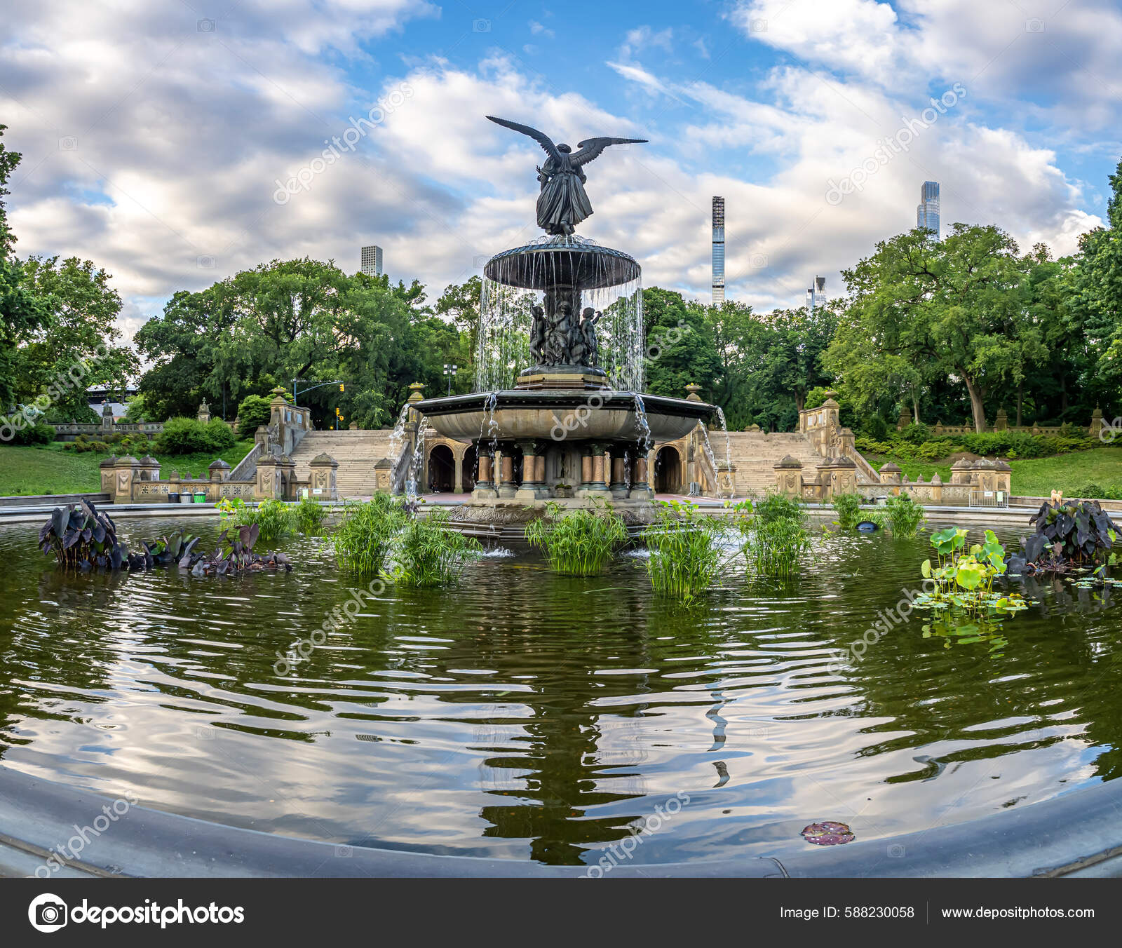 Bethesda Fountain and the lake from the terrace, Central Park, N.Y., U.S.A.