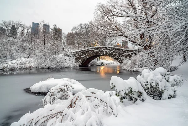 Pont Gapstow Central Park Après Une Tempête Neige New York — Photo