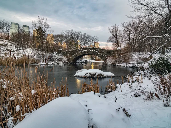 Gapstow Bridge Central Park Snow Storm New York City — 图库照片