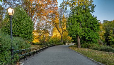 Pruva köprüsü, Central Park, New York Sonbaharın başlarında, sabah