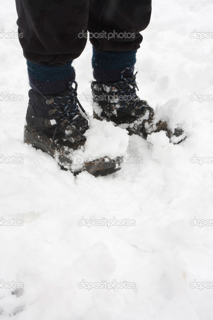 Hiking boots in snow