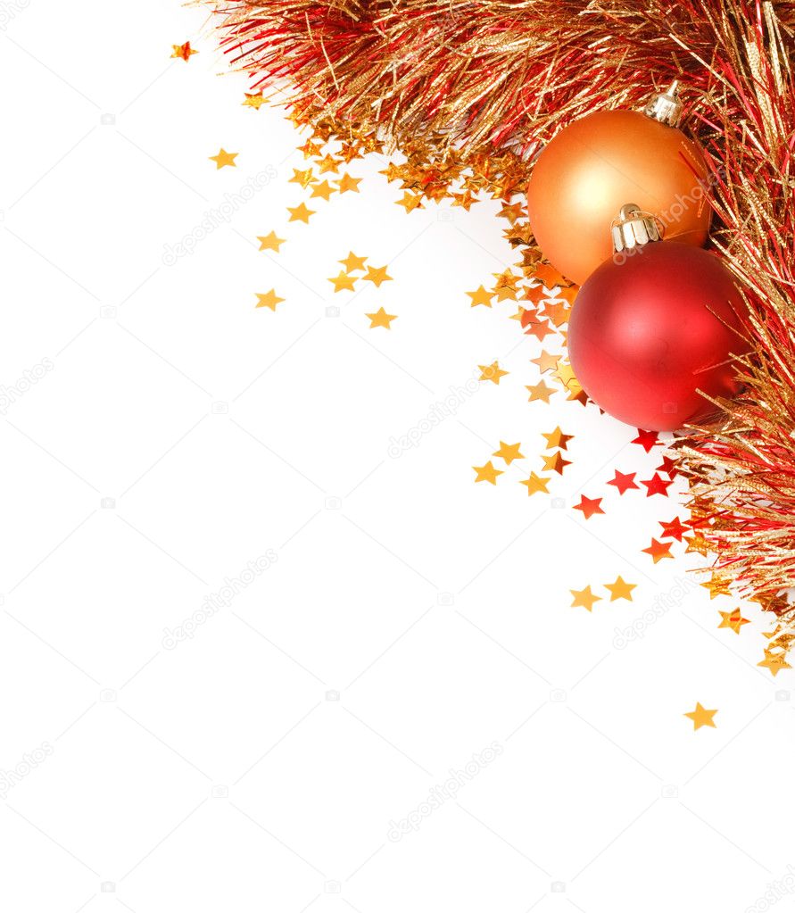 Christmas template with white space surrounded by Christmas decorations tinsel and confetti — by paulmaguire