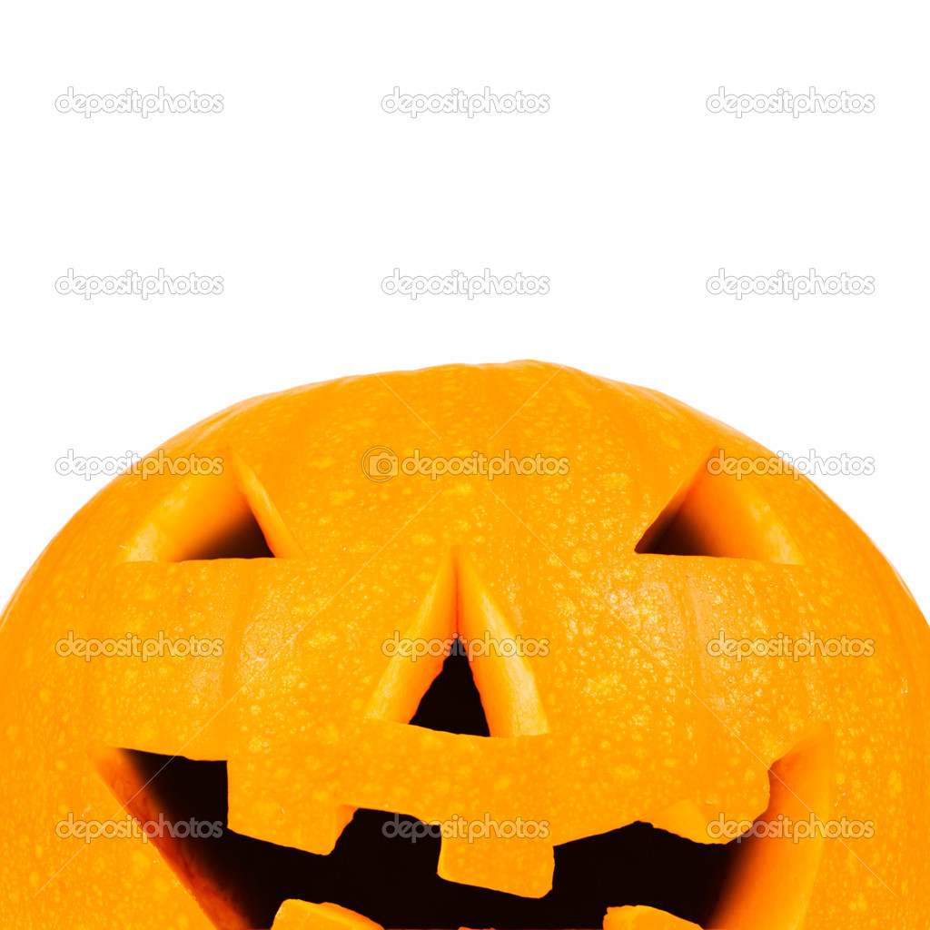 Halloween pumpkin on white with copyspace