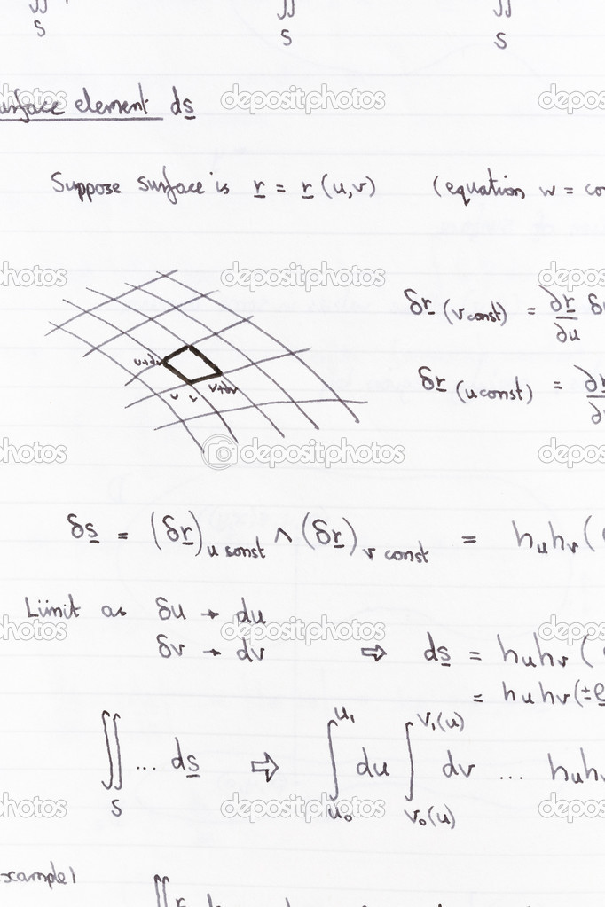 Surface integration equations and diagram