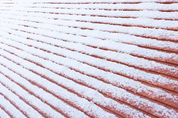 Closeup Plain Clay Roof Tiles Covered Snow Winter — Stock fotografie