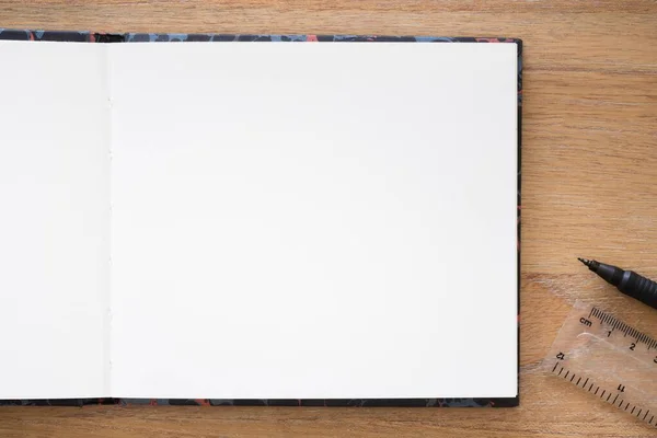 Notebook Vazio Simples Esboço Fundo Modelo Flat Lay Uma Mesa — Fotografia de Stock