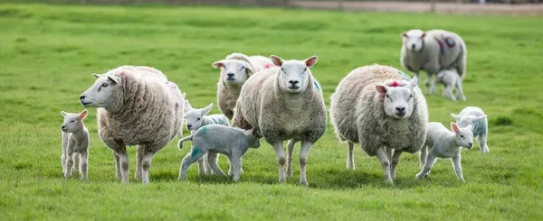 Koyun Sürüsü Koyun Sürüsü Ngiltere Kırsalındaki Çiftlikte Koyunlar Tarlada Stok Fotoğraf